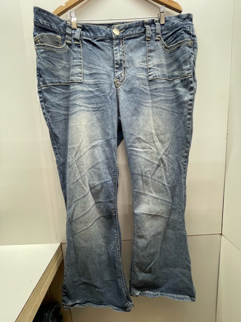 Zanadi Women's Blue Washed Flare Jeans Vintage Y2K